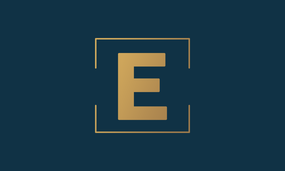 box-e bristol gold E logo on dark blue background