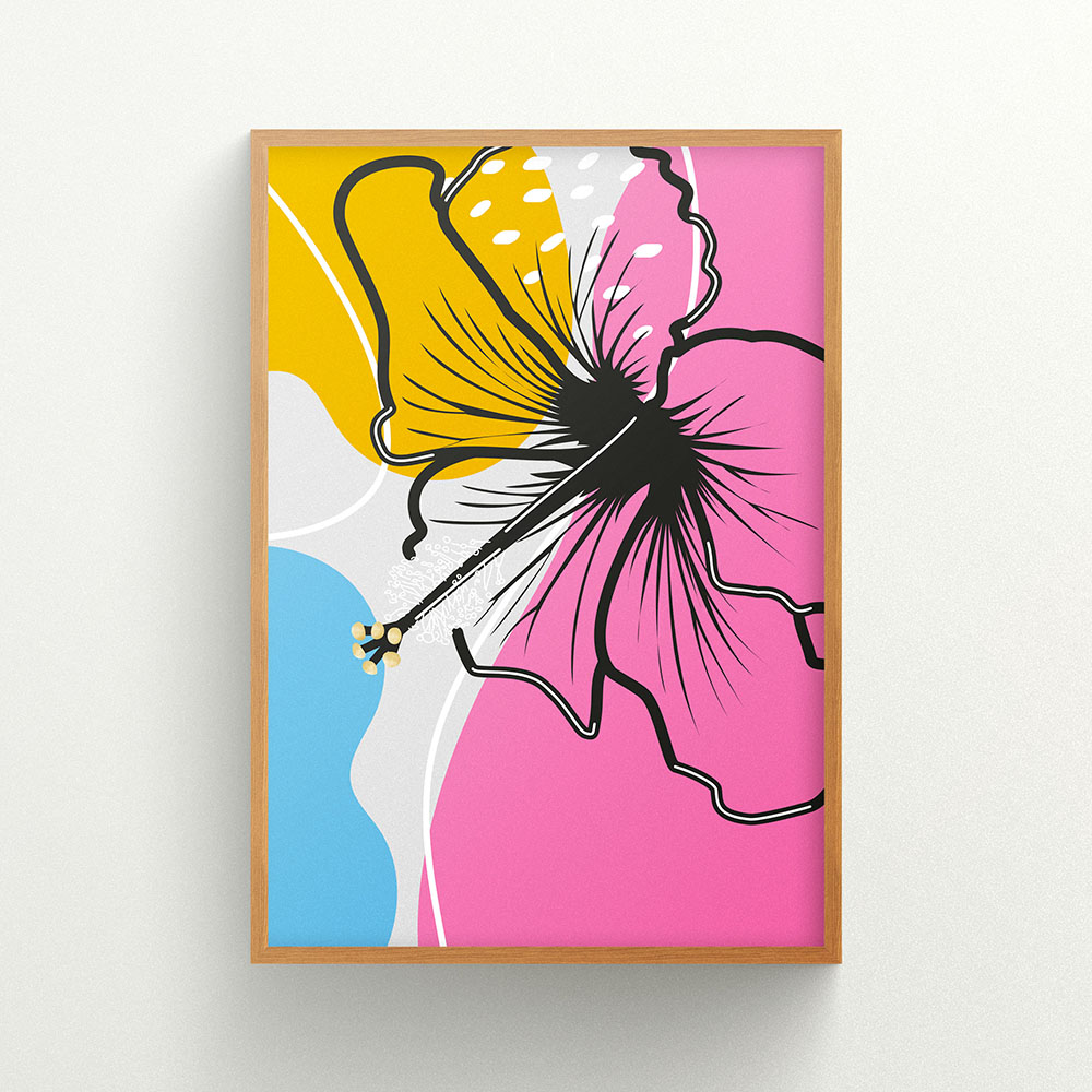 Art illustration of a lily on a colourful background 