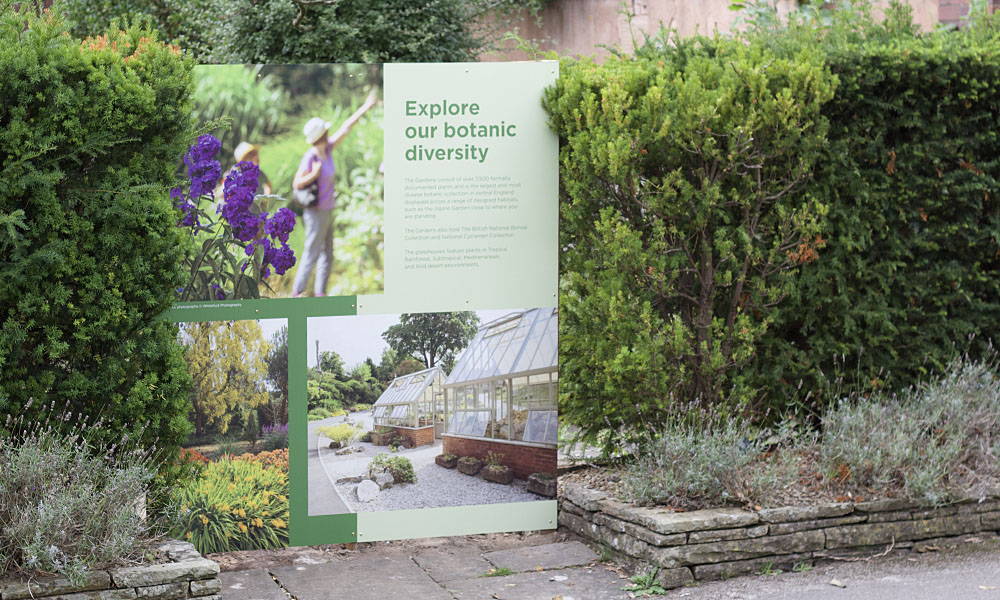 Hoarding panel designs in front of the historical gardens explaining botanic diversity