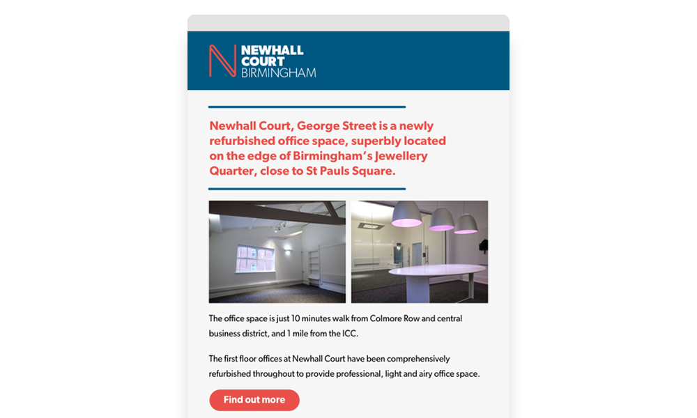 Newhall Court email campaign example layout