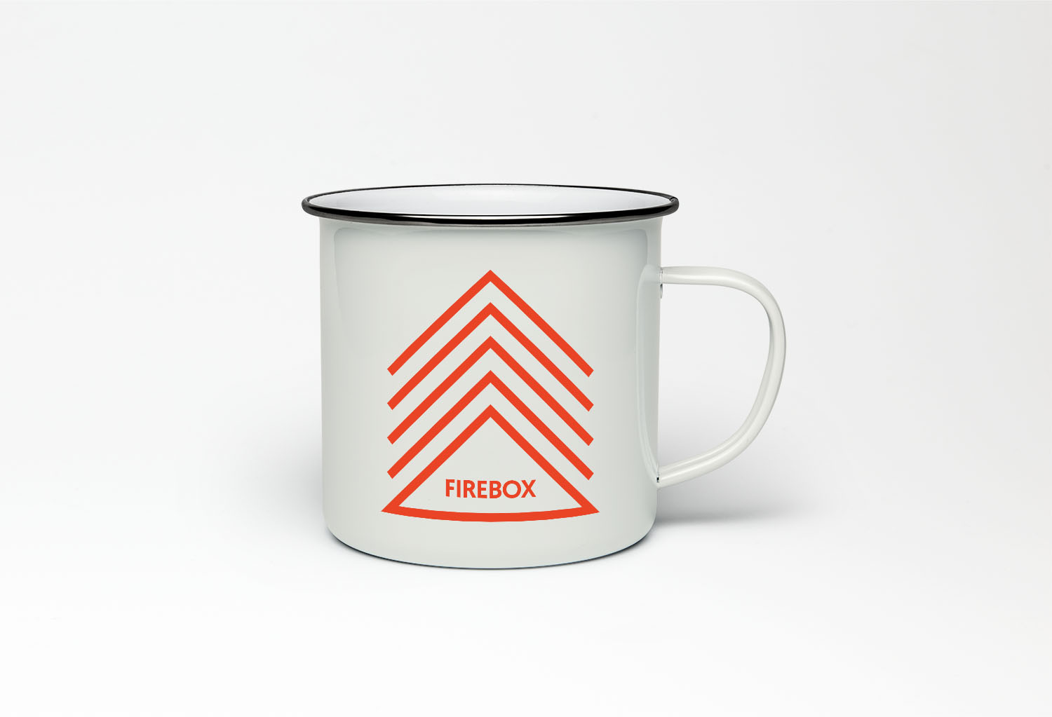 Enamel mug with abstract fire design