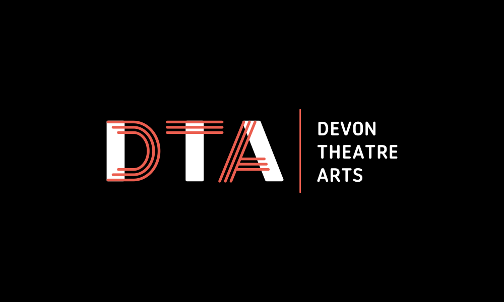 Devon Theatre Arts logo, red and white on a black background